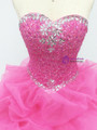 Pink Long Elegant Lace-Up Organza Prom Dress With Beaded Bodice