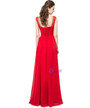 Red Chiffon Featuring Beaded Bodice With Sheer Bateau Neckline Bridesmaid Dress