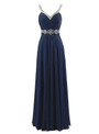 A-Line Spaghetti V-neck Chiffon Pleats Beading Bridesmaid Dress