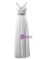 A-Line Spaghetti V-neck Chiffon Pleats Beading Bridesmaid Dress