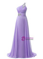 A-Line One Shoulder Chiffon Pleats Crystal Bridesmaid Dress