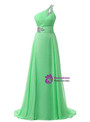 A-Line One Shoulder Chiffon Pleats Crystal Bridesmaid Dress