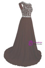 A-Line Chiffon Backless Cap Sleeve Prom Dress With Beading