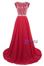 A-Line Chiffon Backless Cap Sleeve Prom Dress With Beading