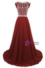 A-Line Chiffon Backless Cap Sleeve Prom Dress With Beading