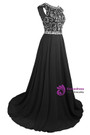 A-Line Chiffon Backless Cap Sleeve Prom Dress With Beading