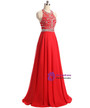 A-Line Halter Backless Chiffon Beading Sequins Prom Dress