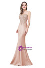 Sexy Mermaid Satin Scoop Backless Appliques Prom Dress