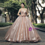 Ball Gown Floor Length Gold Sequins Backless Wedding Dress