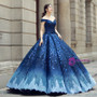 Blue Ball Gown Off The Shoulder Bling Bling Sequins Wedding Dress