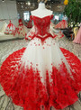 Luxury Ball Gown Tulle Flower Off The Shoulder Wedding Dress
