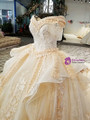 Ball Gown Champagne Off The Shoulder Long Train Wedding Dress