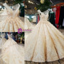 Luxury Ball Gown Champagne Backless Appliques Beading Haute Couture Wedding Dresses