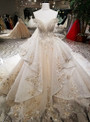 Luxury Ball Gown Off The Shoulder Tulle Appliques Beading Wedding Dress