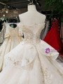 Luxury Ball Gown Off The Shoulder Tulle Appliques Beading Wedding Dress