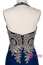 Blue Halter Backless Appliques Sleeveless Prom Dress