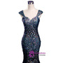 Sexy Mermaid V-neck Sequins Crystal Floor Length Prom Dress