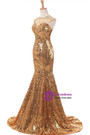 Sexy Gold Mermaid Sequins With Crystal Prom Dress