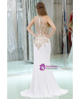 Mermaid Long Halter Chiffon With Gold Applique Lace Prom Dress