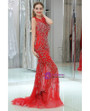 Mermaid Sparkly Beading Tulle Red Backless Prom Dress With Sequins