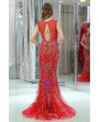 Mermaid Sparkly Beading Tulle Red Backless Prom Dress With Sequins
