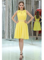 High Neck Short Yellow Chiffon With Beading Waist Homecoming Dress