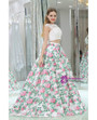 Floral Print White Lace Two Piece For Women Prom Dress