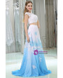 Two Pieces Lace Beaded Chiffon White And Blue Prom Dress