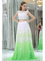 Two Pieces Long Lace Chiffon White And Green Prom Dress