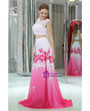 Two Pieces Lace White And Fuchsia Chiffon Prom Dresses