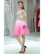 Pink Chiffon Strapless Chiffon Beading Homecoming Dress