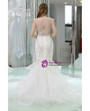 White Mermaid Beaded Tulle Prom Dress With Sheer Back