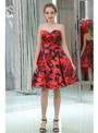 Sweetheart Red Print Satin Knee Length Homecoming Dress