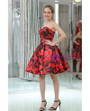 Sweetheart Red Print Satin Knee Length Homecoming Dress