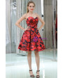 Sweetheart Red Print Satin Knee Length Homecoming Dress