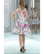 White Printed Floral Colorful Deep V Knee Length Homecoming Dress