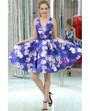 Printed Floral Short Beaded Homecoming Dress With Deep V Neck