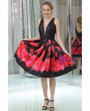 Black And Red Printed Short Satin Pleated Homecoming Dress