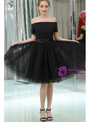 Little Black Short Lace Tulle Satin Off The Shoulder Homecoming Dress