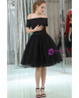 Little Black Short Lace Tulle Satin Off The Shoulder Homecoming Dress