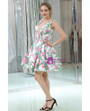Floral Print Short Satin V Neck Homecoming Dress With Beading