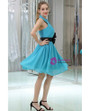 Pleated Chiffon Knee Length Halter Homecoming Dress With Black Sash