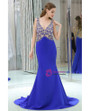 Mermaid Blue V-neck Backless With Beading Prom Dress
