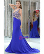 Mermaid Blue V-neck Backless With Beading Prom Dress