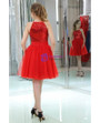 Little Red Sequined Tulle Homecoming Dress Cocktail Length