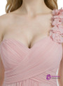 Pink One Shoulder Sweetheart Bridesmaid Dress With Pleats