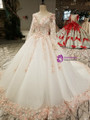 White Tulle Ball Gown Long Sleeve Backless Haute Couture Wedding Dresses