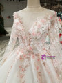 White Tulle Ball Gown Long Sleeve Backless Haute Couture Wedding Dresses