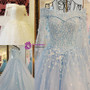 Blue Tulle Off The Shoulder Appliques Beading Wedding Dress