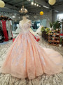 Pink Ball Gown Off The Shoulder Appliques Haute Couture Wedding Dresses